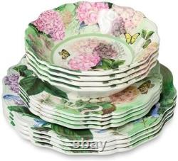 Garden Path Melamine 12-Piece Dinnerware Set Hydrangea Design, Service for