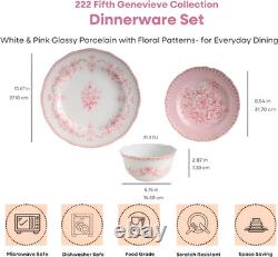 Genevieve 12-Piece Pink Porcelain Dinnerware Set Microwave Safe & Chip-Resista