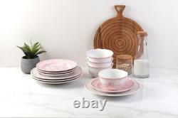 Genevieve 12-Piece Pink Porcelain Dinnerware Set Microwave Safe & Chip-Resista