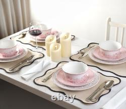 Genevieve 12-Piece Pink Porcelain Dinnerware Set Microwave Safe & Chip-Resista