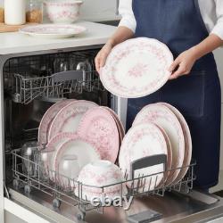 Genevieve 12-Piece Pink Porcelain Dinnerware Set Microwave Safe & Chip-Resista