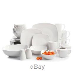 Gibson 39-Piece White Soft Square Dinnerware Service for 6 + 9-pc Serve Set NEW