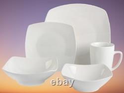 Gibson 40-Piece White Square Porcelain Expanded Dinnerware Set Service for 8