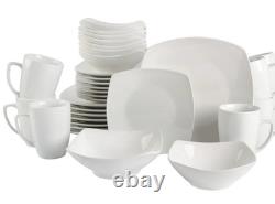 Gibson 40-Piece White Square Porcelain Expanded Dinnerware Set Service for 8
