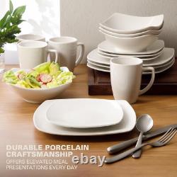 Gibson 40-Piece White Square Porcelain Expanded Dinnerware Set Service for 8