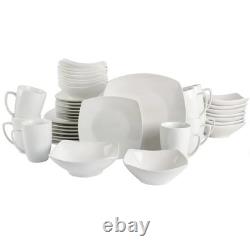 Gibson 40-Piece White Square Porcelain Expanded Dinnerware Set Service for 8
