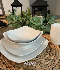 Gibson 40-Piece White Square Porcelain Expanded Dinnerware Set Service for 8