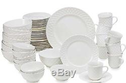 Gibson Antique Quilt Dinnerware Set White Procelain 48-Piece Service for 8 NEW