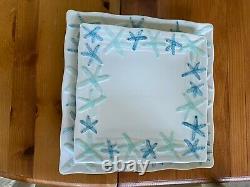 Gibson Cape Coral Embossed Coastal Starfish Border 24 Piece Dish Set Dinnerware