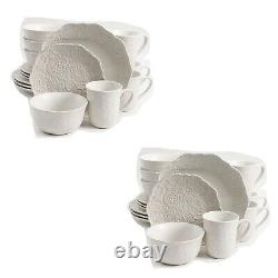 Gibson Elite 16 Piece Glaze Dinnerware Set Plates, Bowls, & Mugs, White (2 Pack)