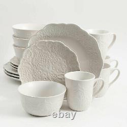 Gibson Elite 16 Piece Glaze Dinnerware Set Plates, Bowls, & Mugs, White (2 Pack)