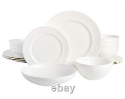 Gibson Elite Embossed Bone China Double Bowl Dinnerware Set, Service for 4 16Pc