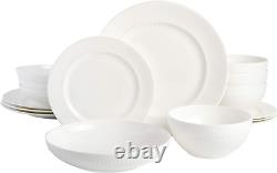 Gibson Elite Embossed Bone China Double Bowl Dinnerware Set, Service for 4 16Pc