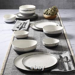 Gibson Elite Rhinebeck Double Bowl Dinnerware Set, Service for 4 (16Pcs), White