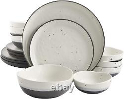 Gibson Elite Rhinebeck Double Bowl Dinnerware Set, Service for 4 (16Pcs), White