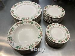 Gibson Fine China Holiday Christmas Holly Gold Trim 32 Piece Dinnerware Set