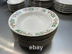 Gibson Fine China Holiday Christmas Holly Gold Trim 32 Piece Dinnerware Set