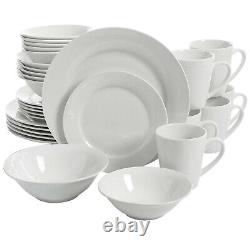 Gibson Home Noble Court 30 Piece White Ceramic Round Dinnerware Set Svc for 6