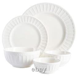 Gibson Home Zen Buffet Porcelain Dinnerware Set Service for 8 40pcs White Emb