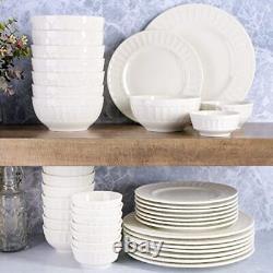 Gibson Home Zen Buffet Porcelain Dinnerware Set Service for 8 40pcs White Emb