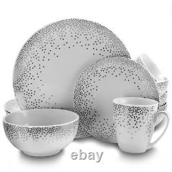 Gibson Platinum Dots 16 Piece Round Ceramic Dinnerware Set