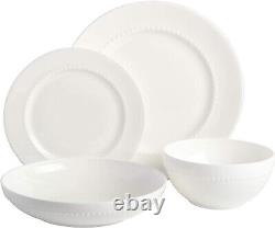 Gibson White 16pc Embossed Bone China Double Bowl Dinnerware Set for 4 120982.16