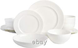 Gibson White 16pc Embossed Bone China Double Bowl Dinnerware Set for 4 120982.16