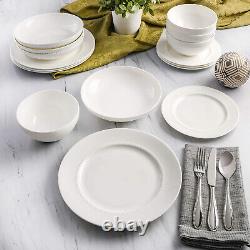 Gibson White 16pc Embossed Bone China Double Bowl Dinnerware Set for 4 120982.16