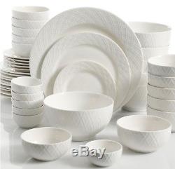 Gibson White Elements Lexington 42-Piece Embossed Dinnerware Set Service for 6