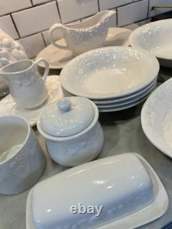 Gibson White Grape Vine Dinnerware Serving Set Bowls Plates Pitcher