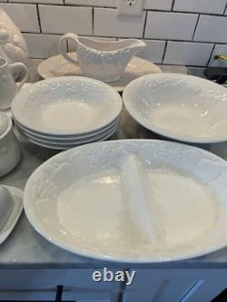 Gibson White Grape Vine Dinnerware Serving Set Bowls Plates Pitcher