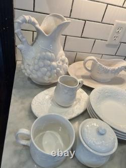 Gibson White Grape Vine Dinnerware Serving Set Bowls Plates Pitcher