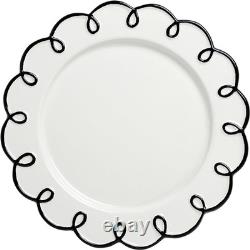 Glossy White 12-Piece Dinnerware Set for 4 with Black Scalloped Rims