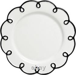 Glossy White 12-Piece Dinnerware Set for 4 with Black Scalloped Rims