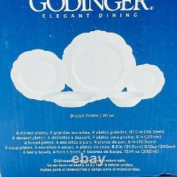 Godinger Bristol Bone China 20-PC Dinnerware Plate Set Service for 4 White NEW