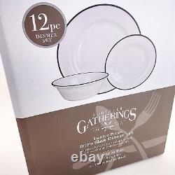 Godinger Gatherings Bistro Black Rounded 12-Piece Porcelain plate Dinnerware Set