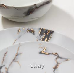 Godinger Rayo 16-Pc. White Marble Design Bowl & Plate Set H1633