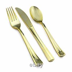 Gold Dinnerware 200 White/Gold Plastic Plates 300 Silverware 100 Cups 600 PCS