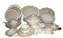 Gold Wreath 62 pc Dinnerware Set Super White Porcelain Service for 6