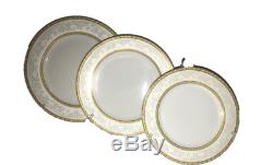 Gold Wreath 62 pc Dinnerware Set Super White Porcelain Service for 6