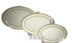 Gold Wreath 62 pc Dinnerware Set Super White Porcelain Service for 6