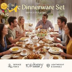 Golden Greek Key Bone China Dinnerware Set 57 Pieces FREE SHIPPING USA