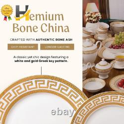 Golden Greek Key Bone China Dinnerware Set 57 Pieces FREE SHIPPING USA