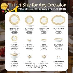 Golden Greek Key Bone China Dinnerware Set 57 Pieces FREE SHIPPING USA