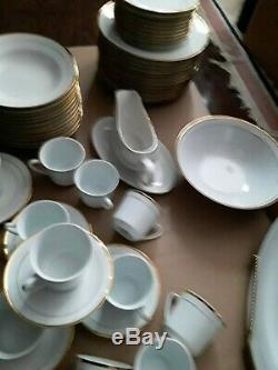 Gorgeous 66-Pieces Limoges-Like White with Gold Trim China Dinnerware 12 Svc Set