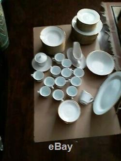 Gorgeous 66-Pieces Limoges-Like White with Gold Trim China Dinnerware 12 Svc Set