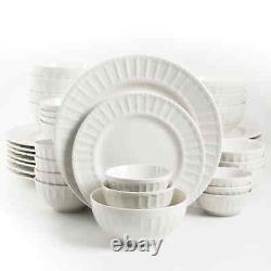 Gourmet Expressions Melbourne 40-Piece Embossed White Ceramic Dinnerware Set