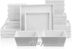 Grace Square Stoneware Dinnerware Set, 24 Piece Service for 8, White