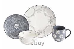 Gray & White Dinnerware Set Stoneware Plates Bowls Mugs Service for 8 32 Pieces