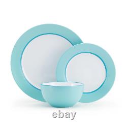 Grayson Teal 12-Piece Dinnerware Set Stoneware Round in White